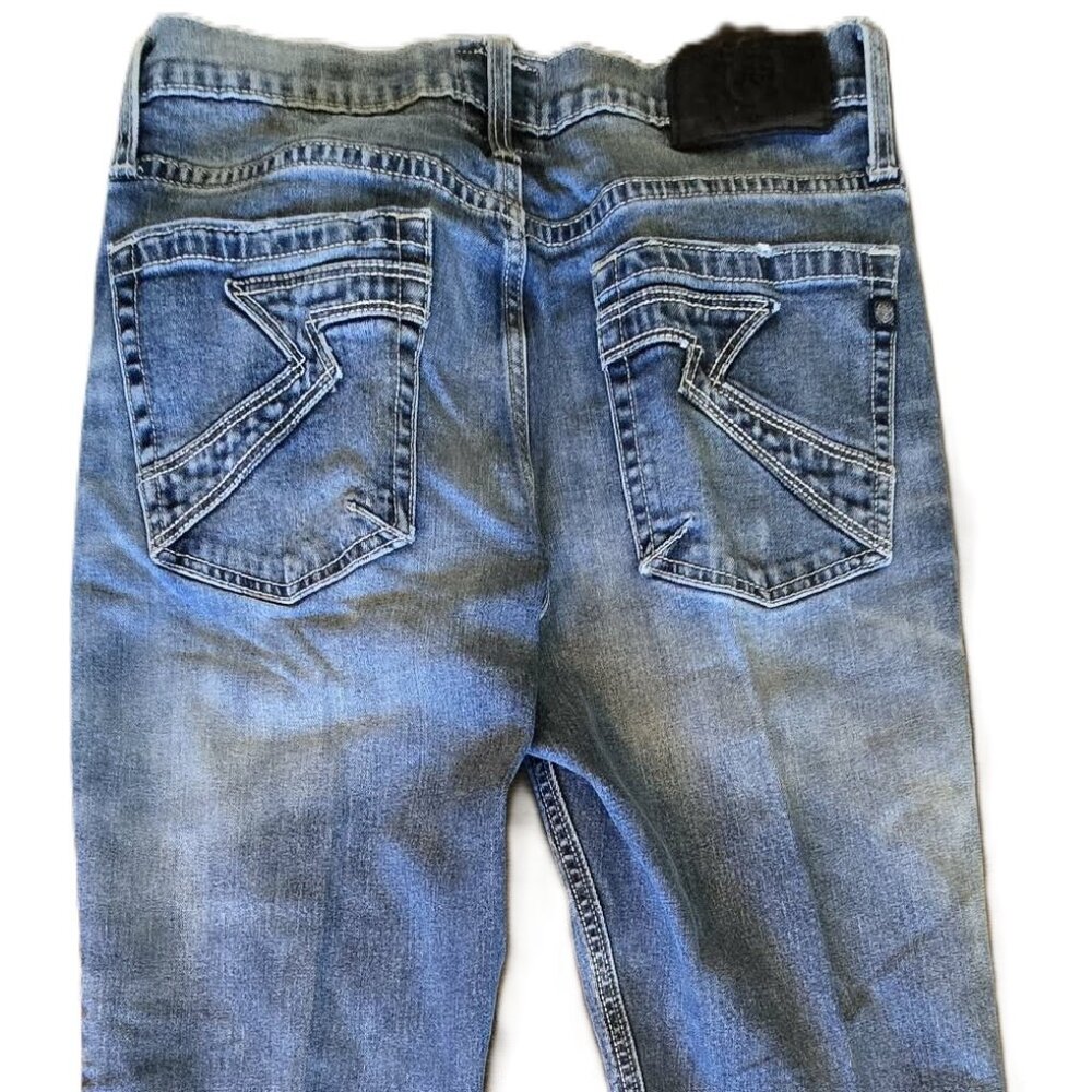 Rock & Republic Straight Denim Blue Embroidered Mens Jeans Size 33 X 32